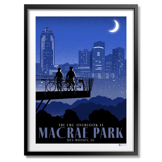 Macrae Park EMC Overlook Des Moines Iowa Poster Night Skyline Cycling Art
