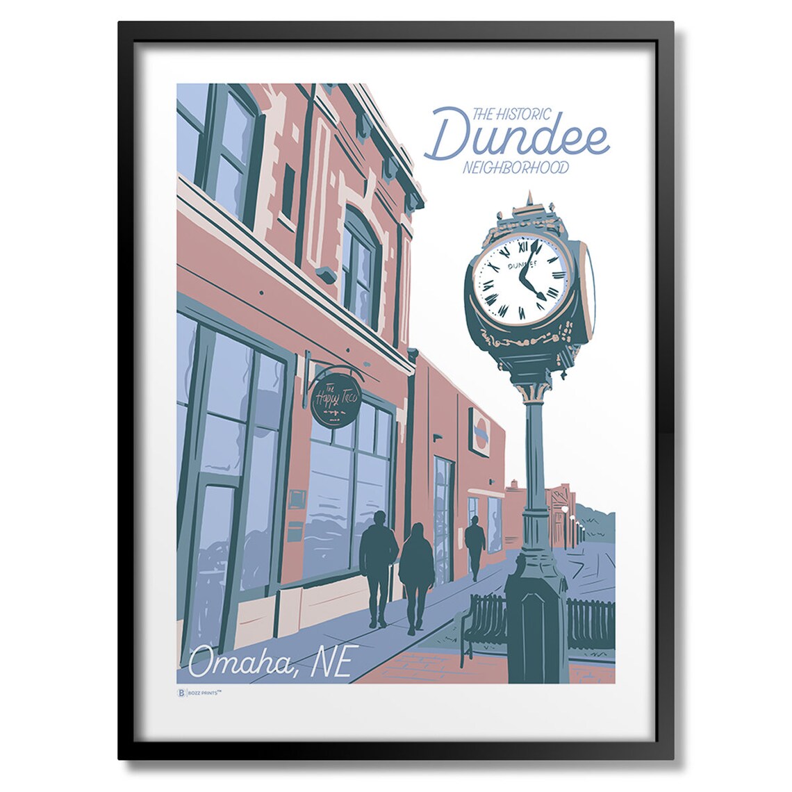 Historic Dundee Neighborhood Omaha Nebraska Poster Street Clock Art Decor