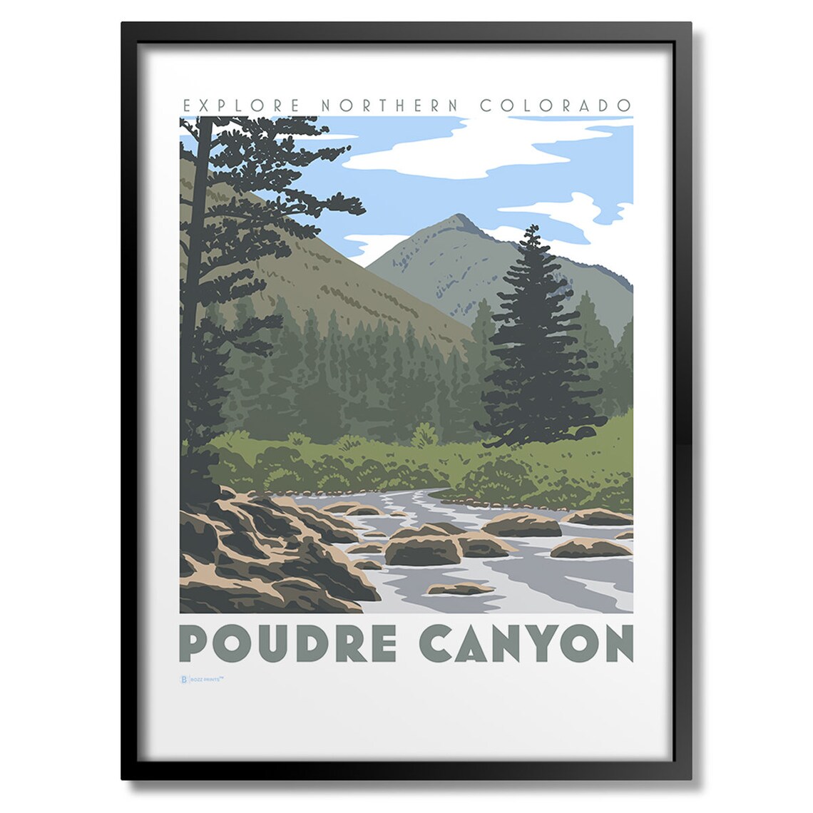 Poudre Canyon Travel Poster, Mountain Landscape