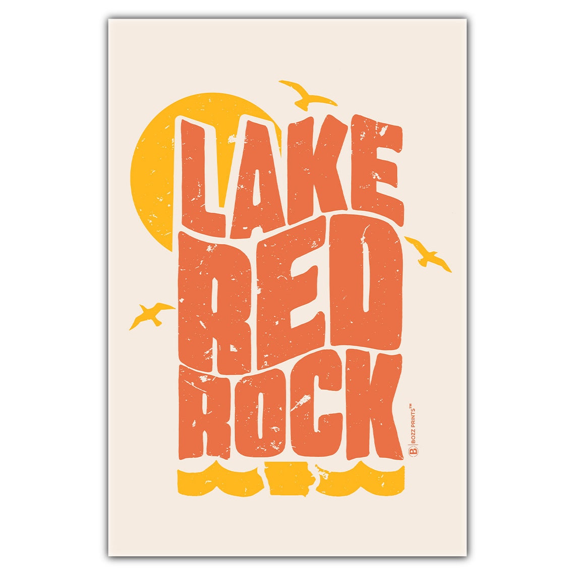 Lake Red Rock Bold Retro Typography Sunset Lake House Art Poster