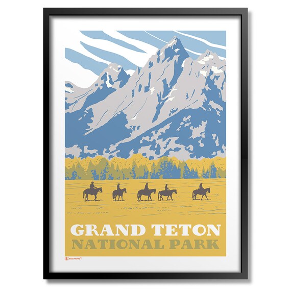 Grand Teton National Park Horseback Riders Mountain Sunset Poster