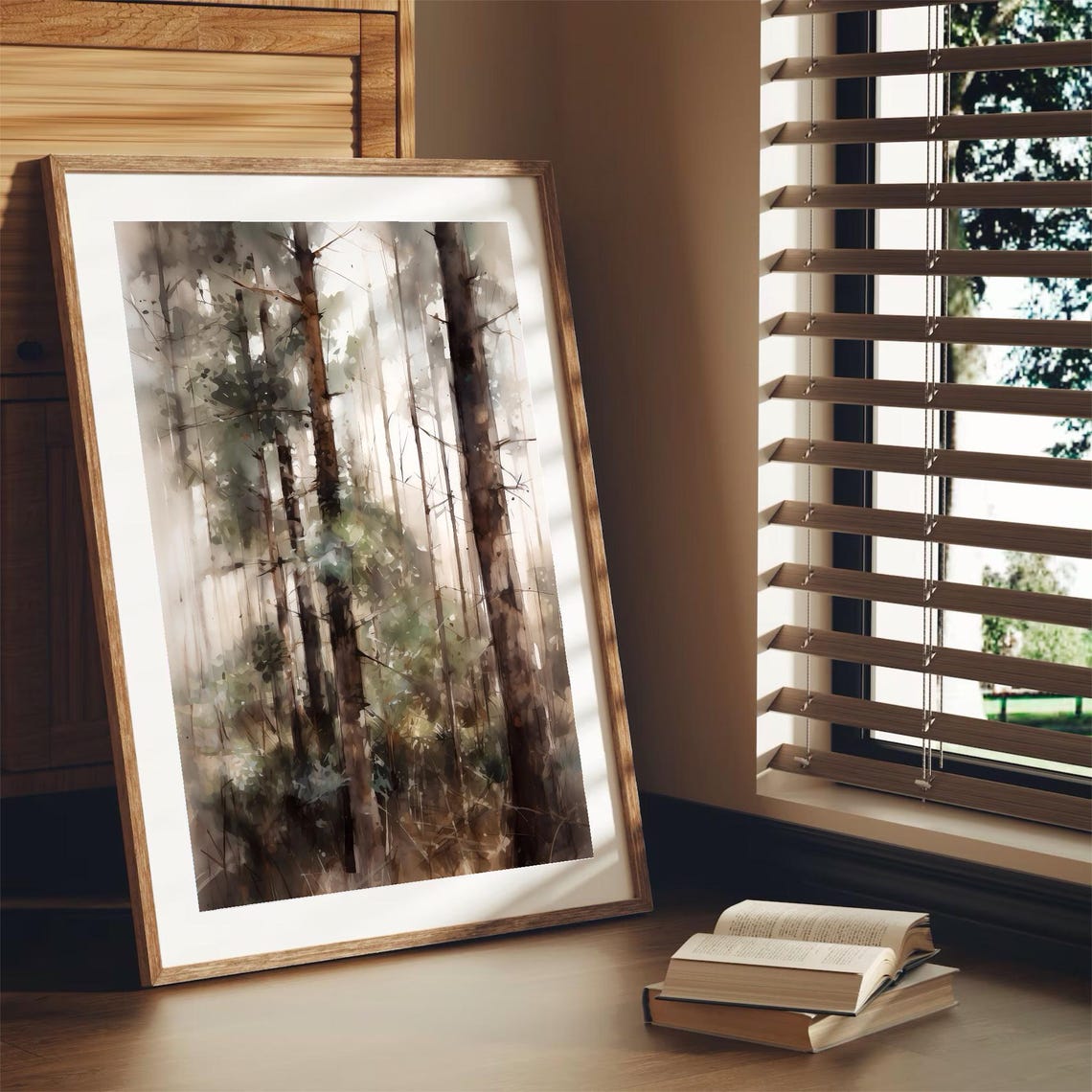 Tall Misty Pine Trees Soft Light Atmospheric Watercolor Forest Poster - Image 3