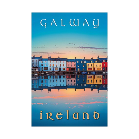 Galway Ireland Travel Poster, Quay Houses