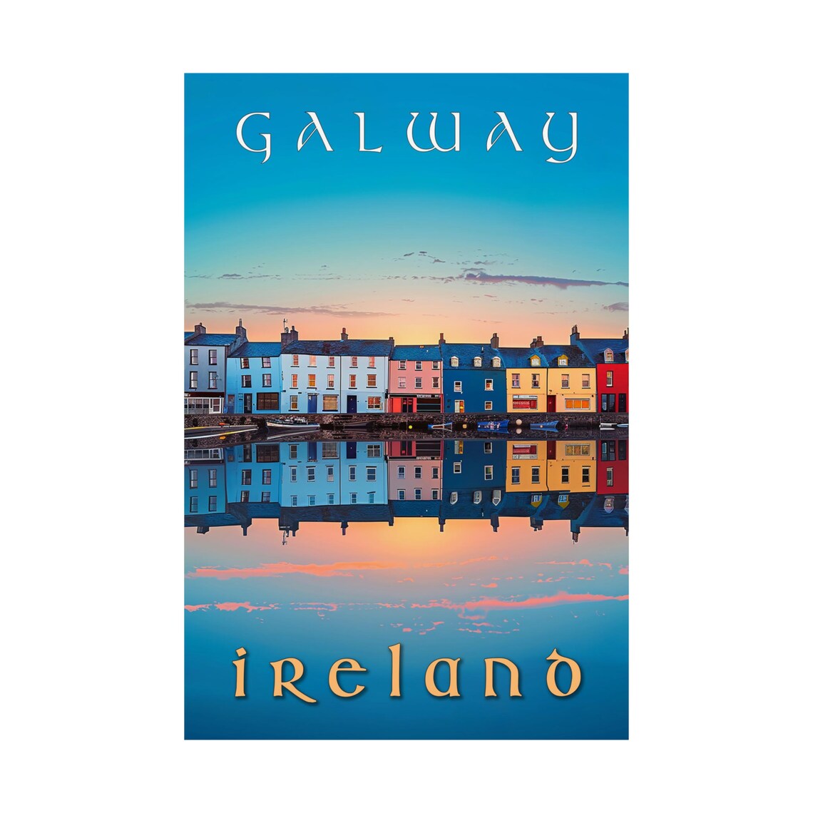 Galway Ireland Travel Poster, Quay Houses