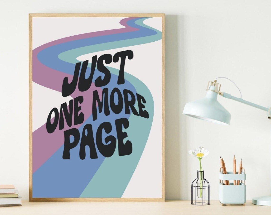 Just One More Page Retro Groovy Rainbow Classroom Reading Quote Poster