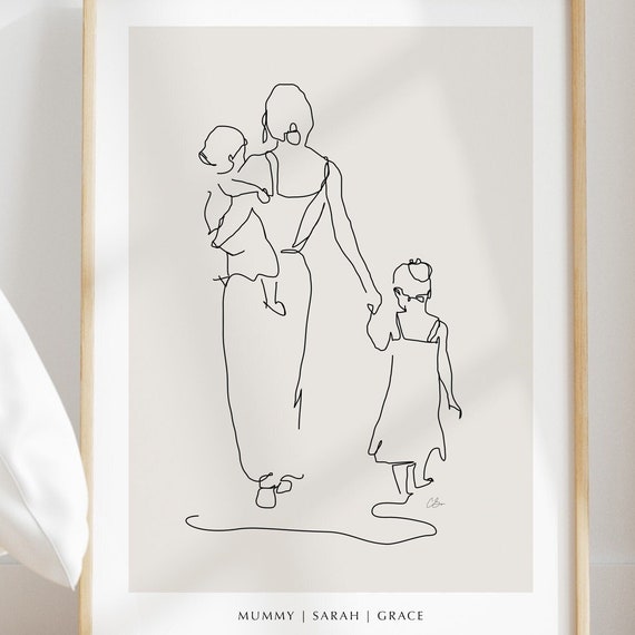 Personalised Family Print Mother And Daughters Art Line Art Family Print Family Drawing Gift For Mom Mum Personalised Print Gift Art