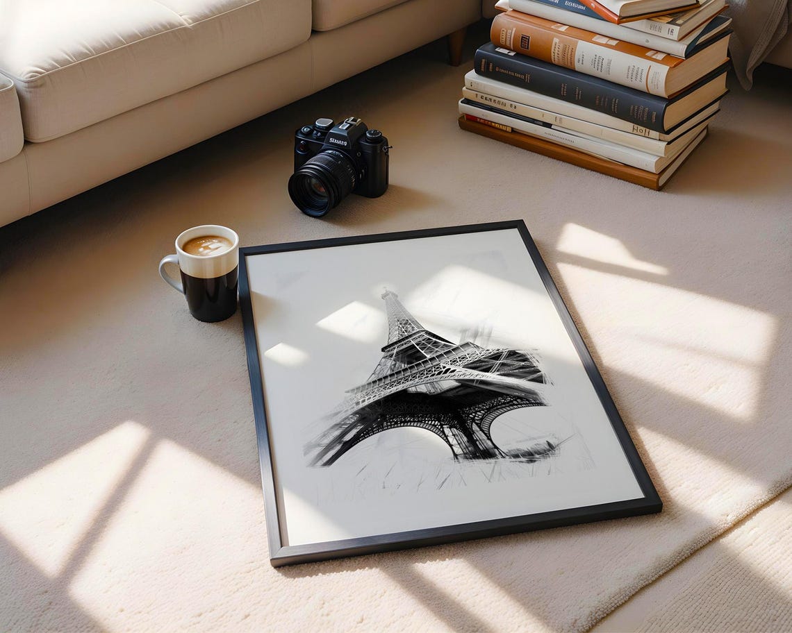 Eiffel Tower Black And White Sketch Paris Landmark Art Poster - Image 5