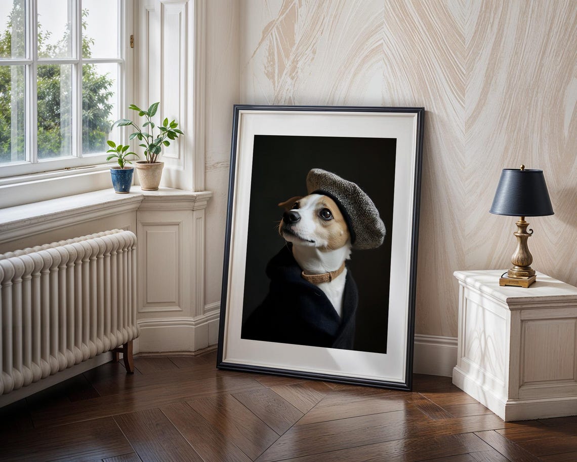 Terrier Dog Wearing Beret Dark Painterly Pet Portrait Poster - Image 3