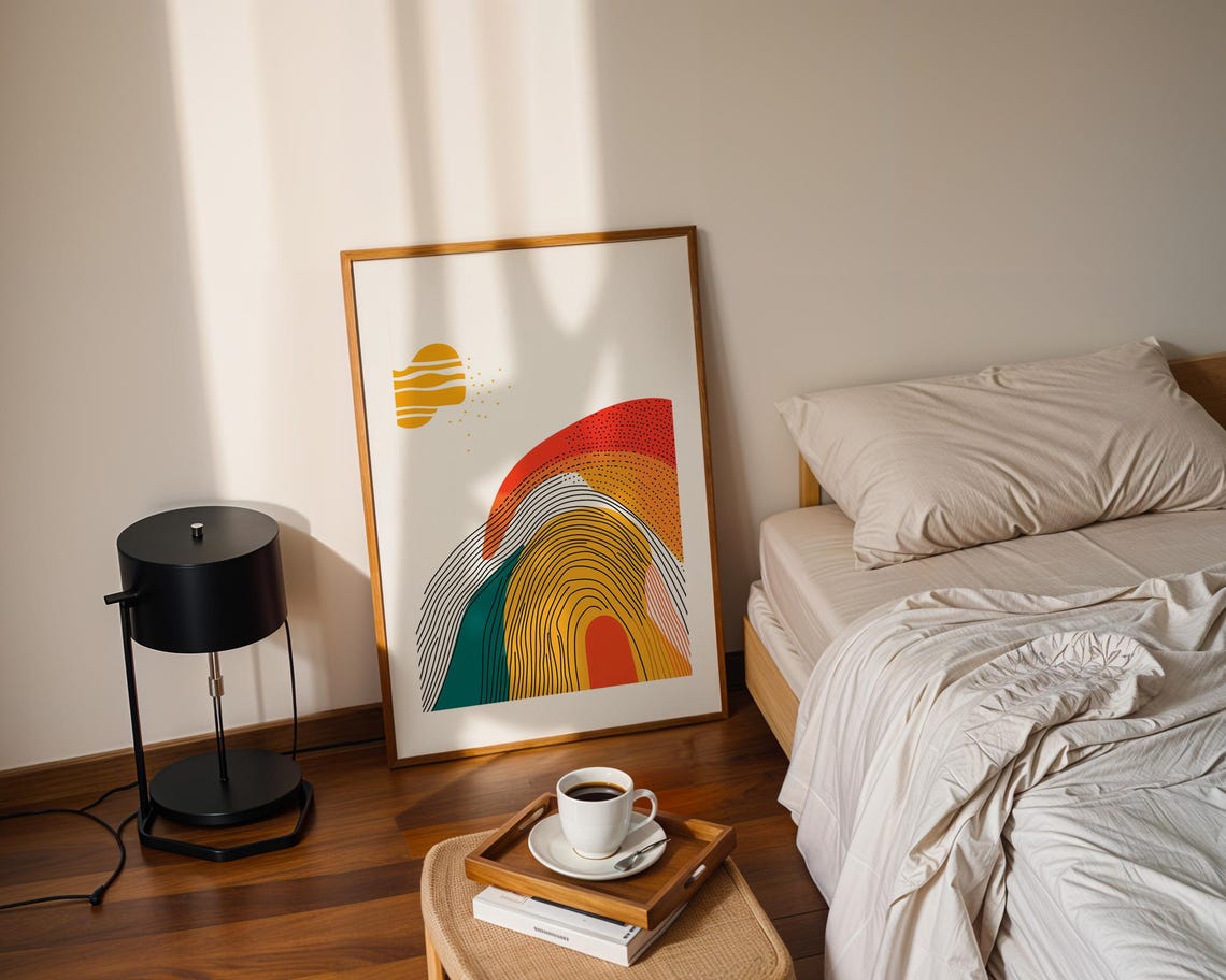 Boho Abstract Rainbow Arch Sun Mid Century Modern Artwork Poster - Image 2