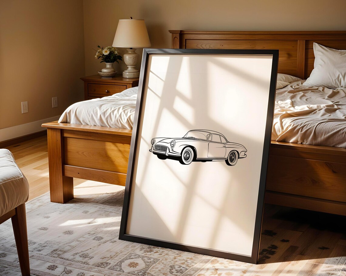Classic Vintage Sports Car Line Drawing Automotive Art Poster - Image 4