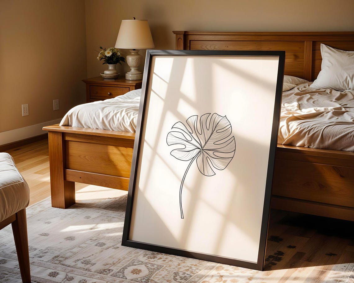 Monstera Leaf Line Drawing Minimalist Botanical Artwork Poster - Image 4
