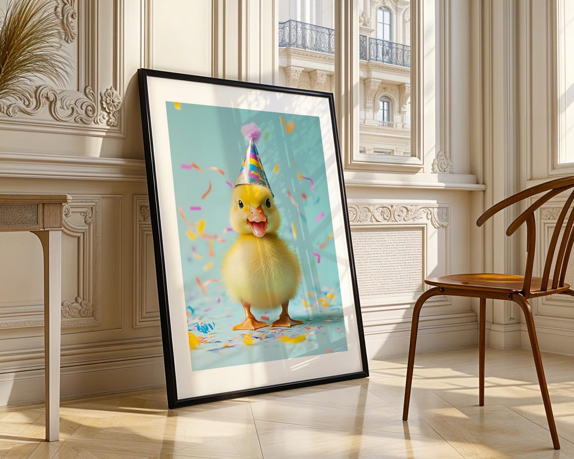 Cute Baby Chick Party Hat Confetti Fun Birthday Nursery Poster - Image 2