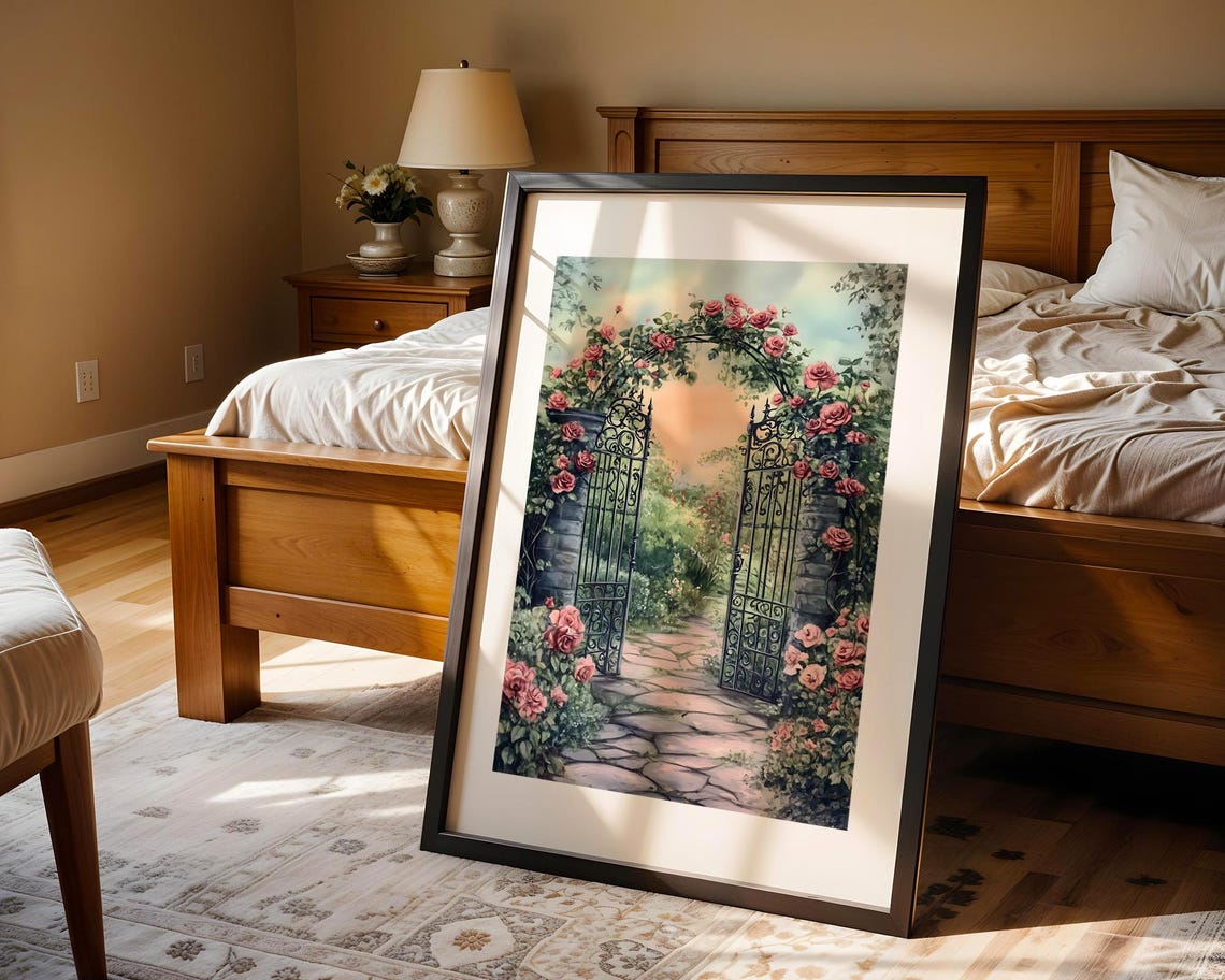 Rose Garden Arch Watercolor Pink Flower Gate Blooming Trellis Poster - Image 5