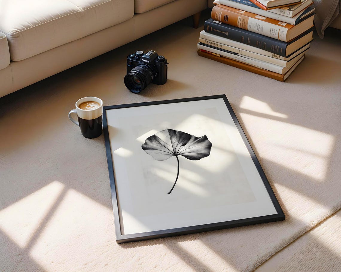 Black White Leaf Botanical Line Drawing Minimalist Art Poster - Image 6