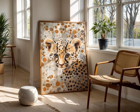 Cheetah Cub Portrait Safari Animal Illustration Nursery Art Trendy Wall Modern Prints Room Decor Print Gift