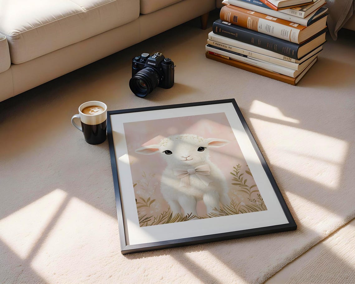 Cute Lamb Pink Bow Nursery Baby Room Decor Art Trendy Wall Prints Print Poster - Image 3