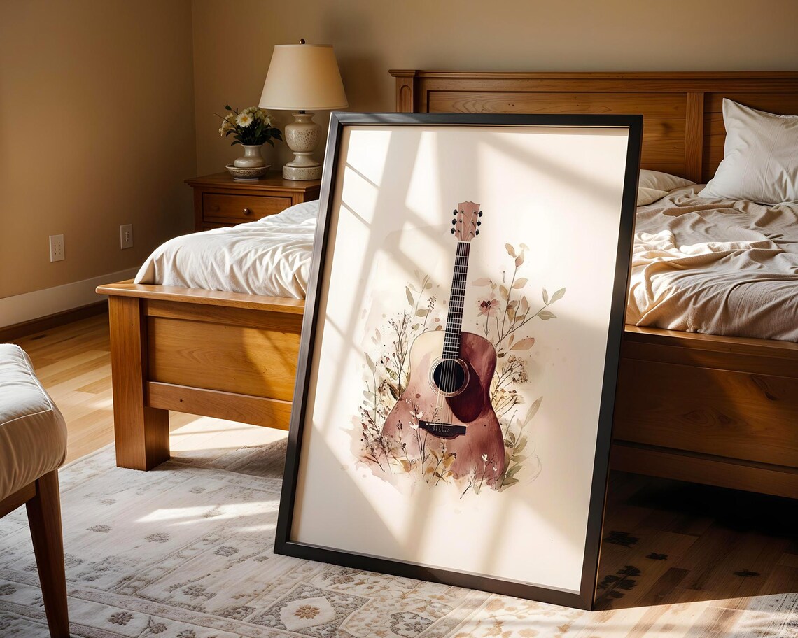 Acoustic Guitar Watercolor Blush Floral Botanical Romantic Music Poster - Image 5