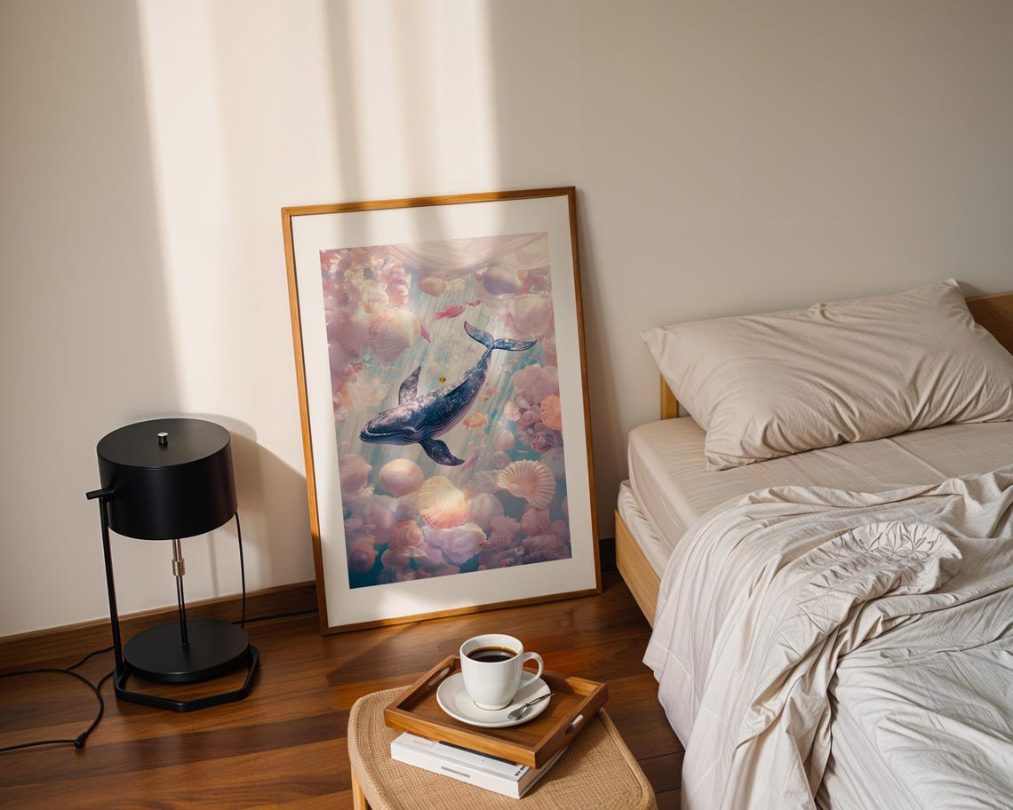 Whale Ocean Sea Shells Nursery Wall Art Decor Trendy Room Prints Print Poster Gift - Image 2