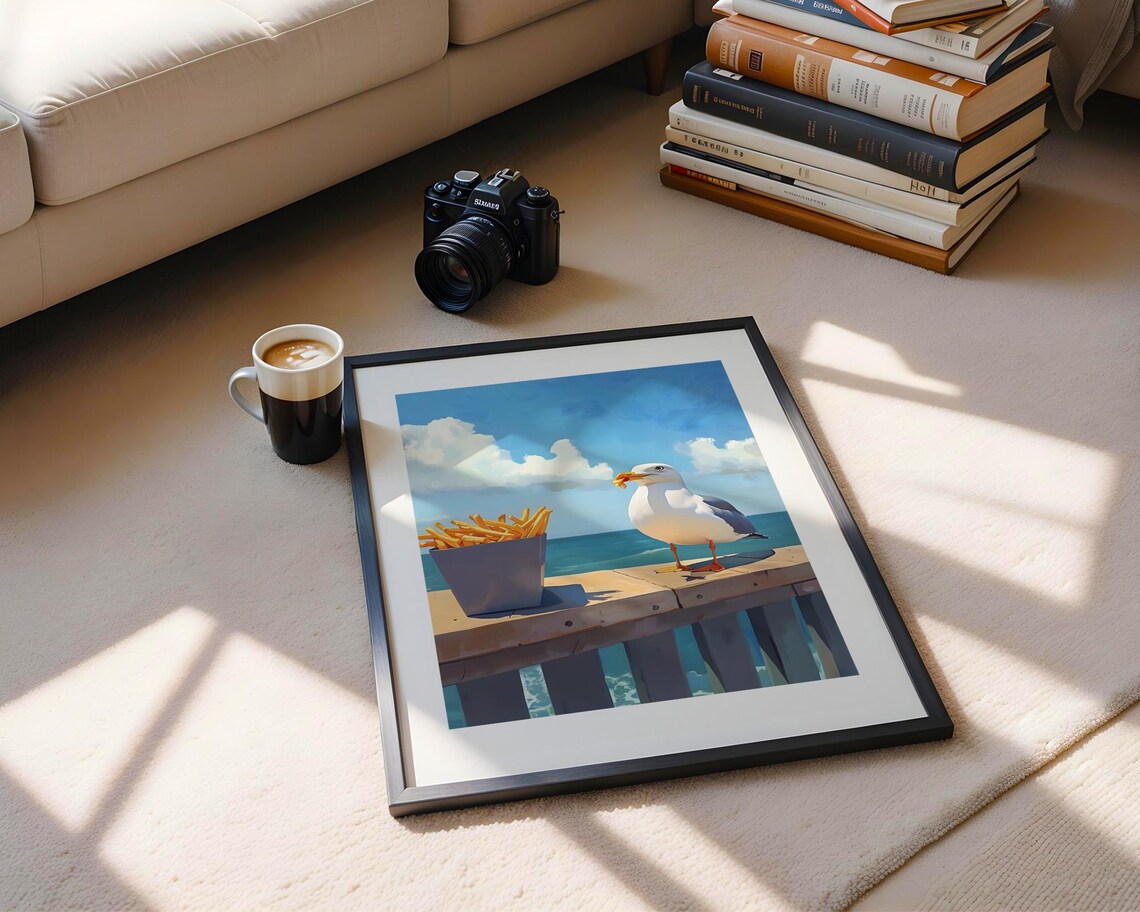 Seagull Stealing French Fries Sunny Pier Ocean Beach Humor Poster - Image 6