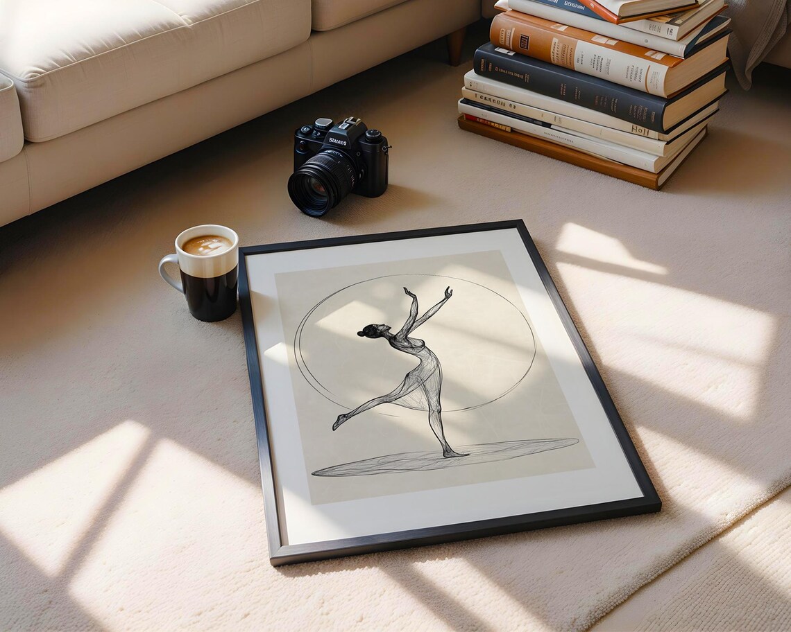 Elegant Ballerina Line Sketch Dancing Inside Circle Minimal Style Poster - Image 4