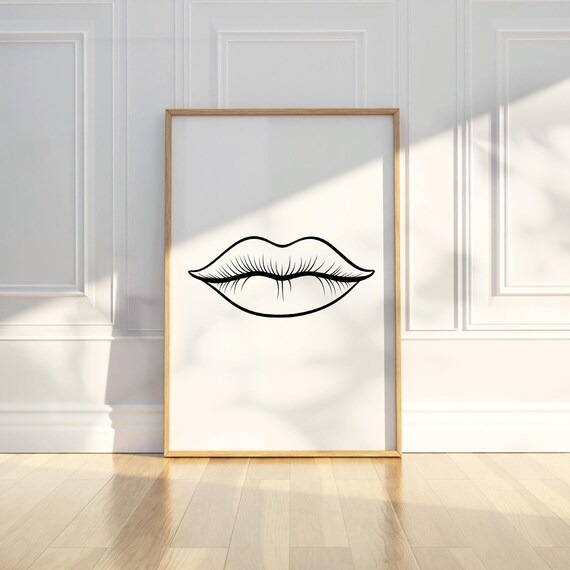 Pouty Lips Line Drawing Bold Minimalist Beauty Salon Wall Art