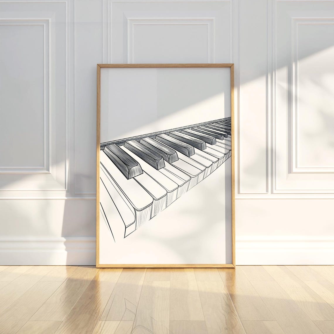 Grand Piano Keyboard Dramatic Angle Detailed Ink Sketch Music Poster