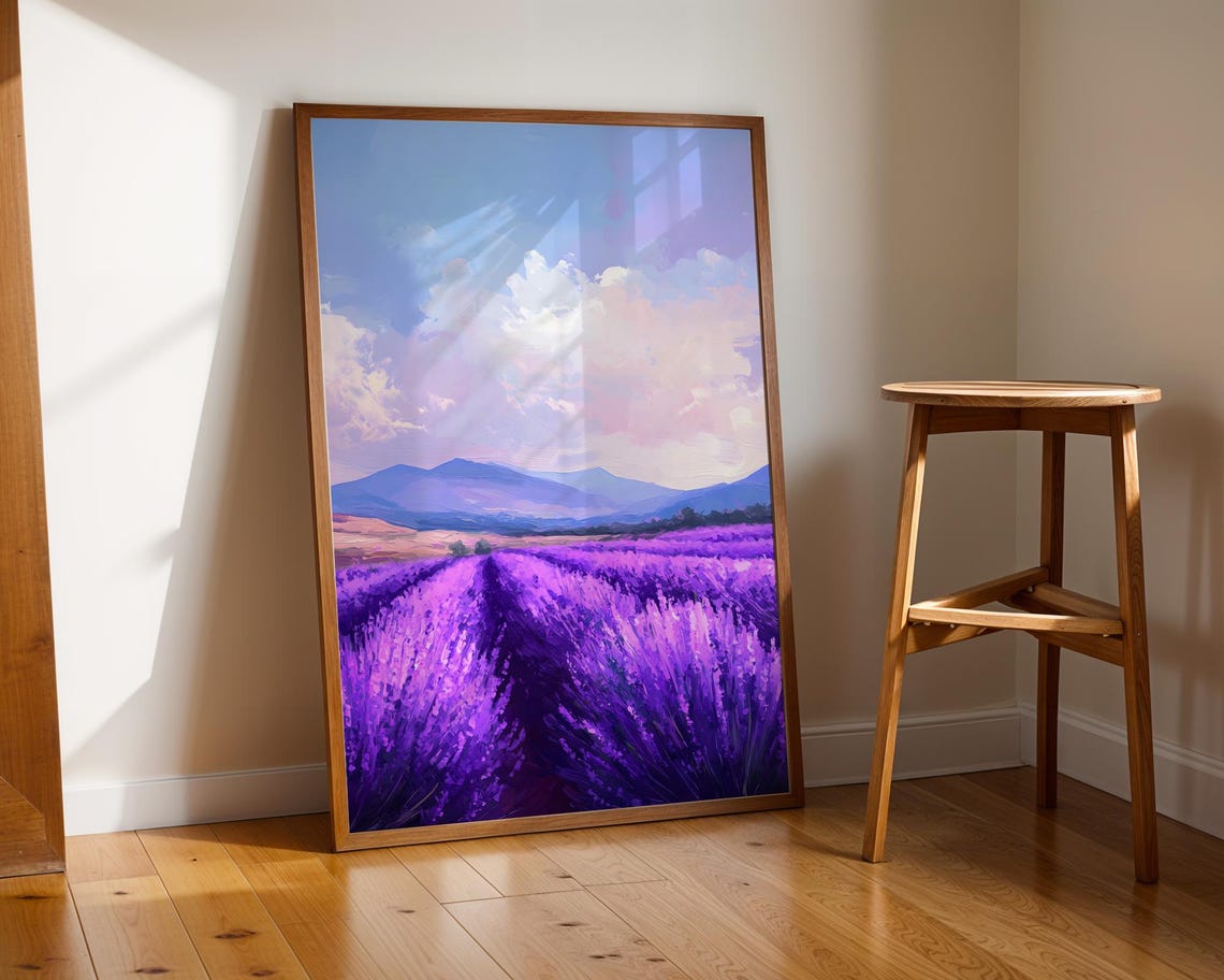 Lavender Field Rolling Hills Purple Mountains Scenic Art Poster - Image 2