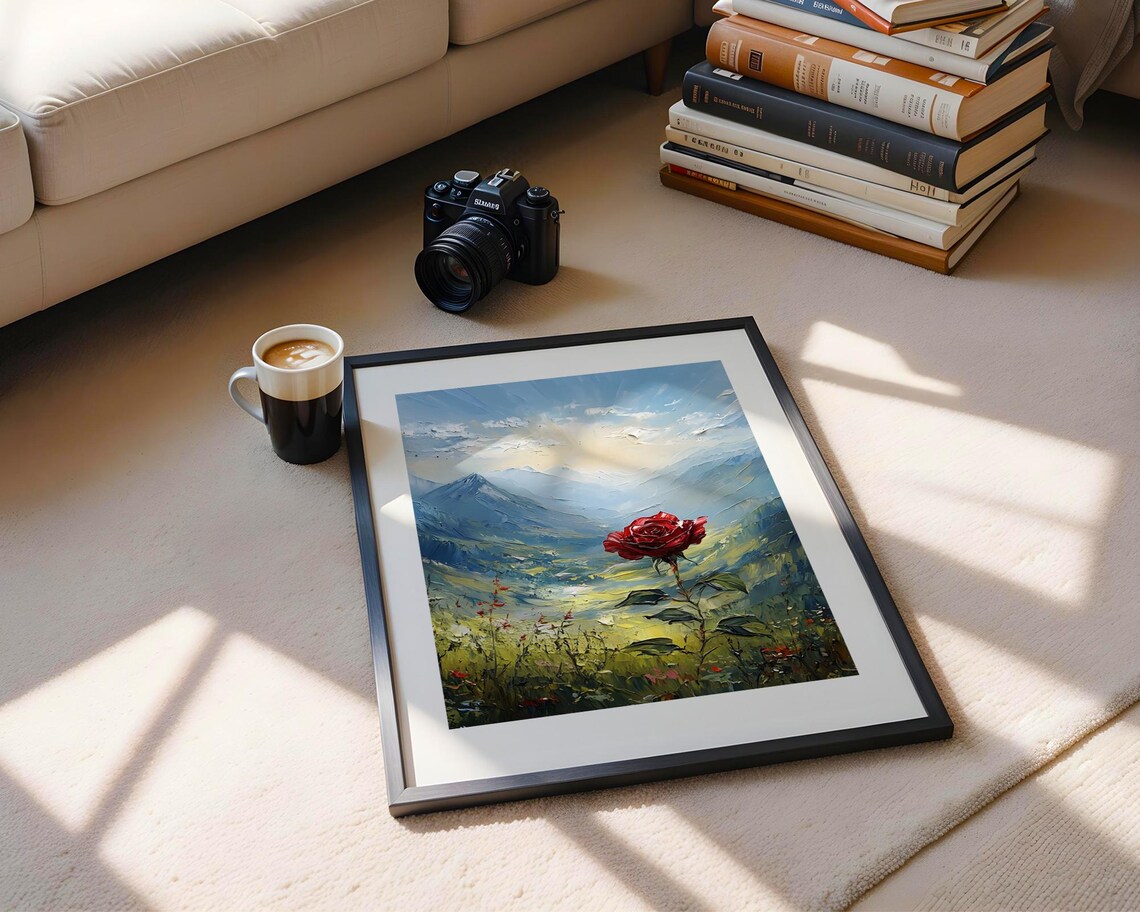 Red Rose Mountain Landscape Oil Painting Romantic Art Poster - Image 6