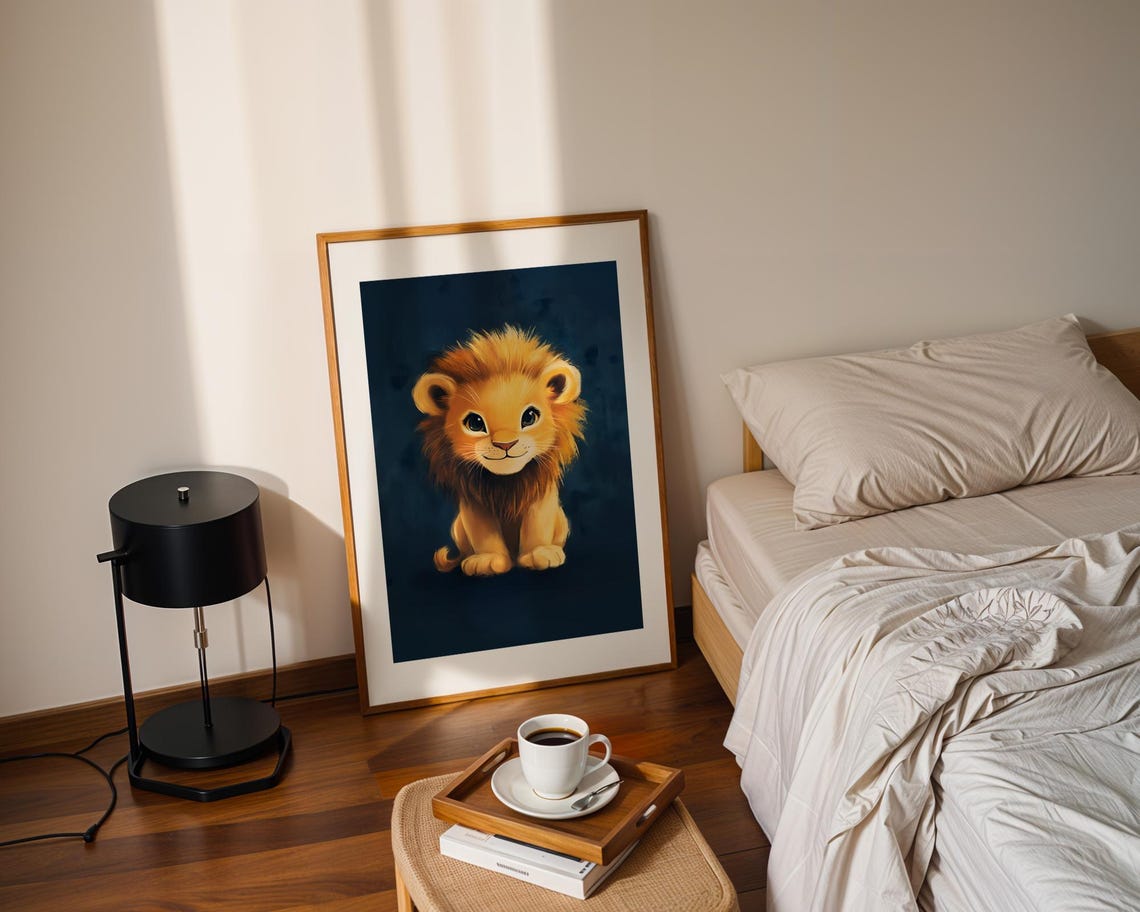 Cute Lion Cub Art Trendy Wall Room Decor Prints Print Poster Nursery Baby Shower Boy Gift - Image 2