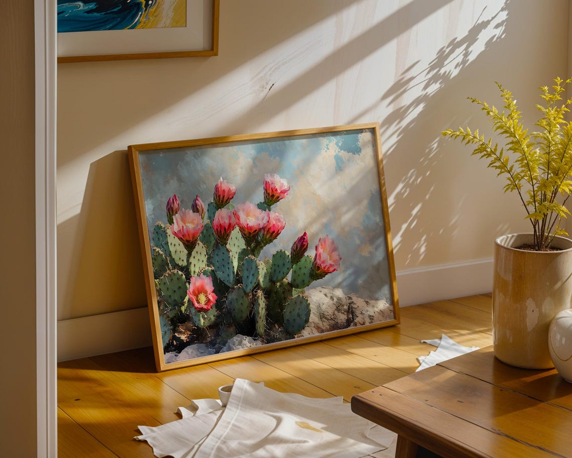 Blooming Prickly Pear Cactus Pink Blossom Desert Flower Art Poster - Image 4