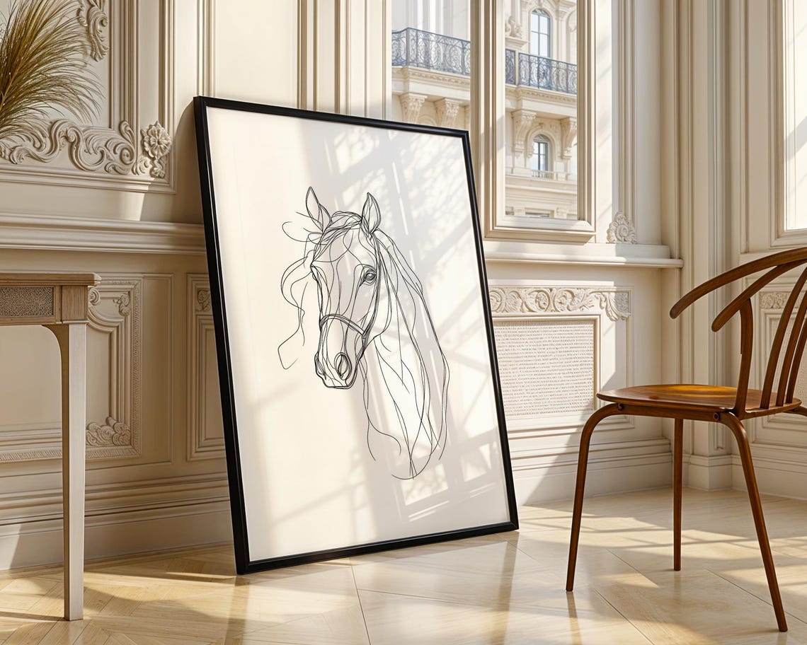Minimalist Horse Head Continuous Line Drawing Equestrian Poster - Image 4