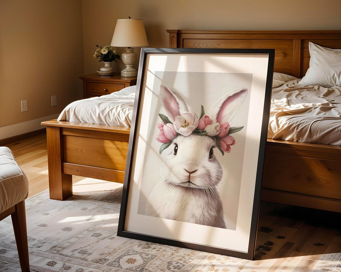 Cute Easter Bunny Floral Crown Nursery Painting Poster Wall Art Print Modern Home Kid Playroom Decor Artwork Gift - Image 4