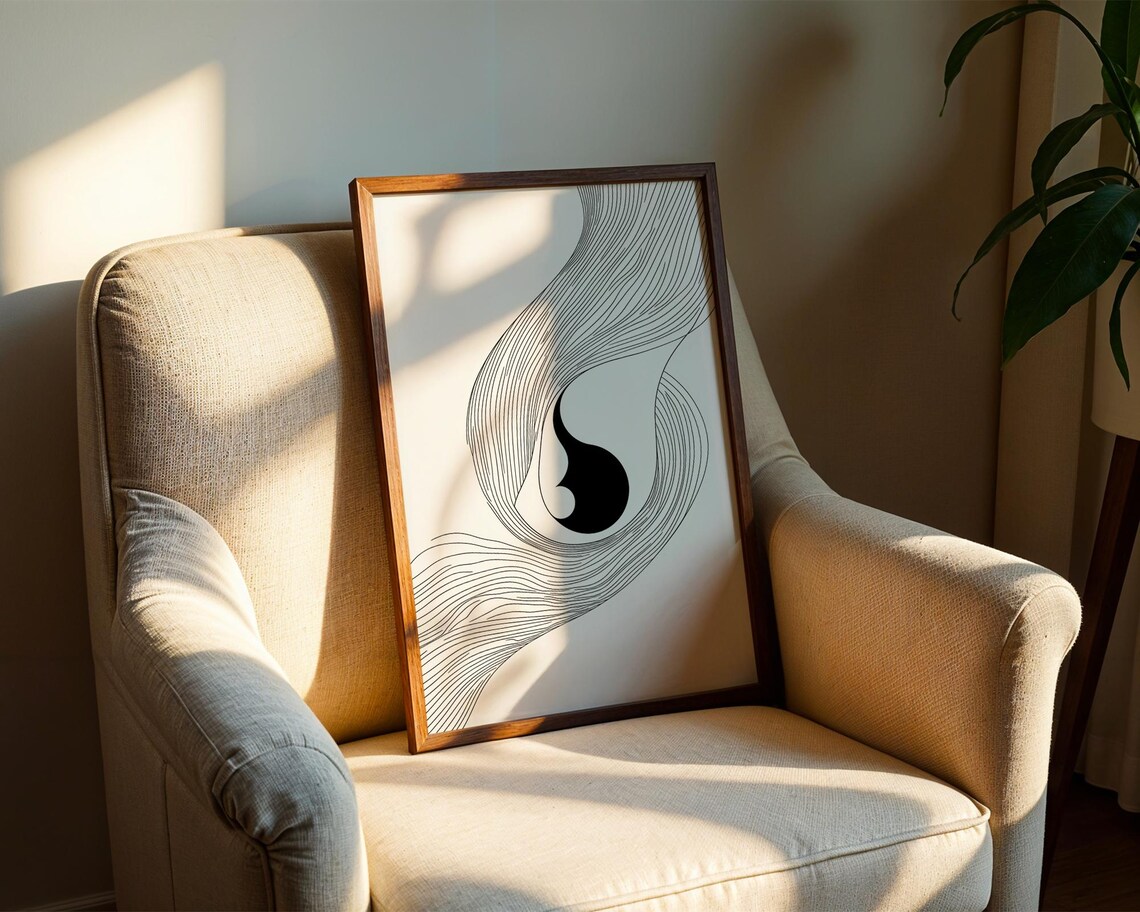 Zen Abstract Yin Yang Flowing Line Art Minimalist Symbol Poster - Image 2