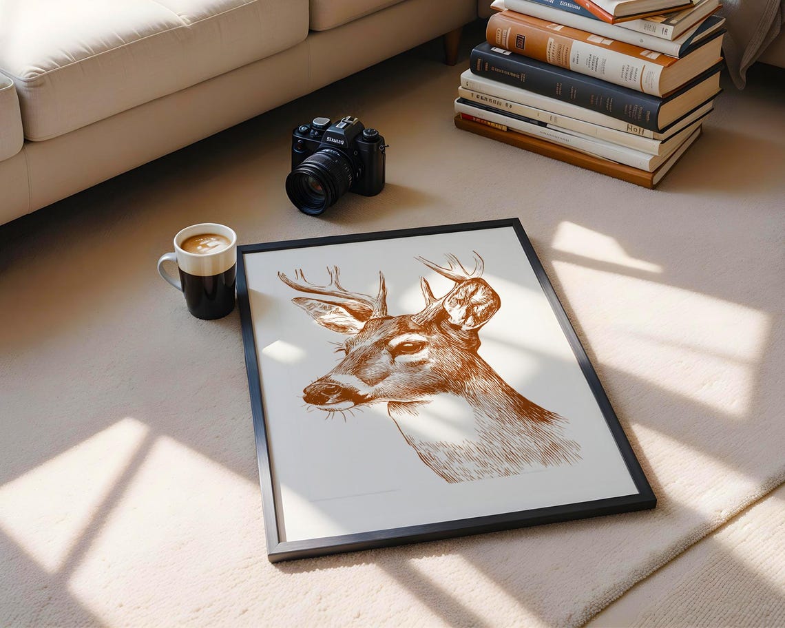 Deer Line Art Pencil Sketch Animal Illustration Drawing Trendy Poster Wall Print Modern Home Decor Gift - Image 6