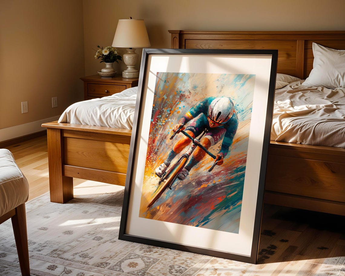 Dynamic Road Cyclist Sprint Race Watercolor Cycling Sports Print