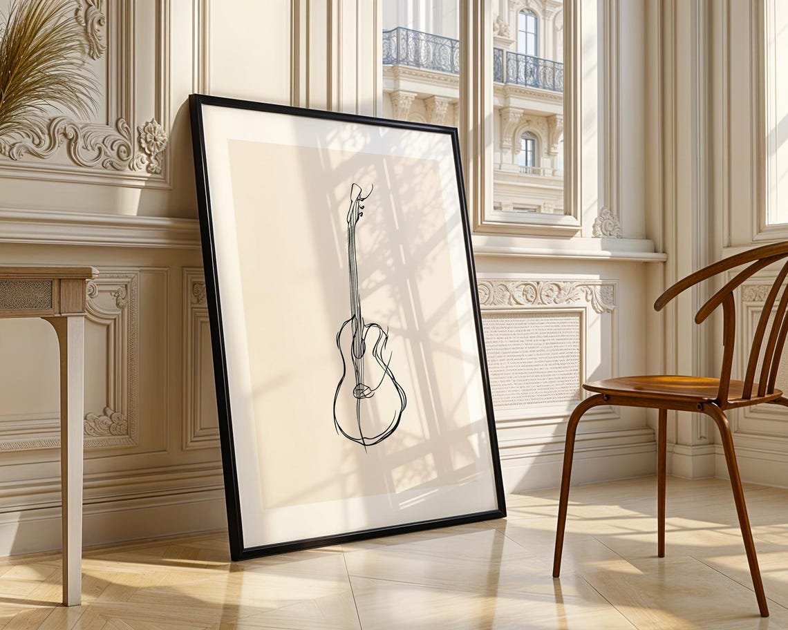 Simple One Line Guitar Outline Drawing Minimalist Music Art Poster - Image 4