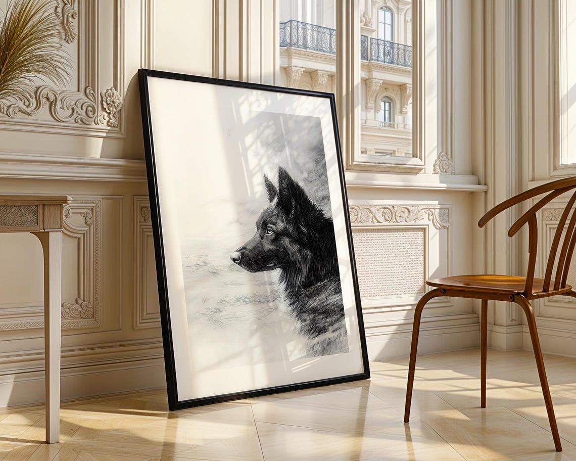 Majestic Wolf Profile Pencil Sketch Wall Art Monochrome Wildlife Poster Living Room Office And Study Decor - Image 3