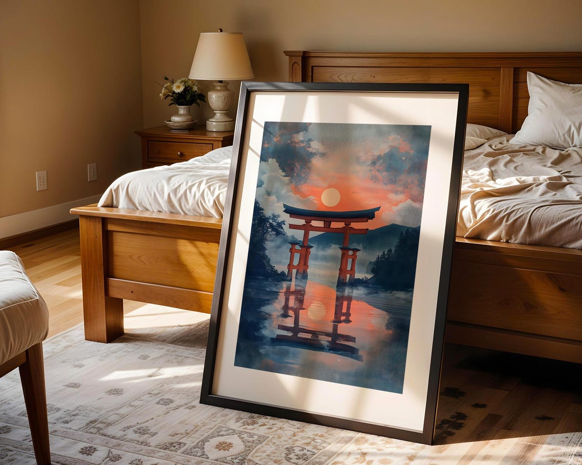 Itsukushima Shrine Torii Gate Sunset Reflection Japan Art Poster - Image 4