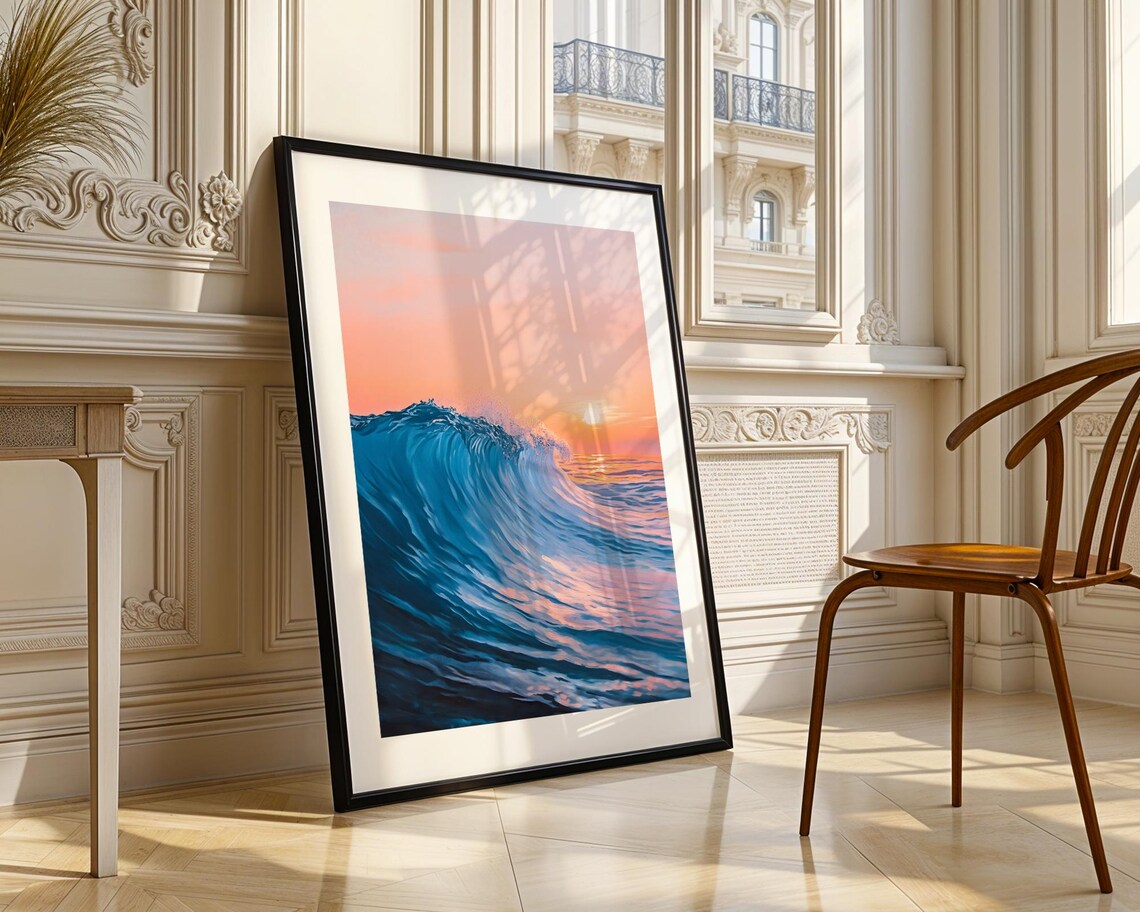 Ocean Wave Sunset Realistic Seascape Painting Coastal Art Poster - Image 3