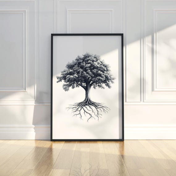 Realistic Tree Root Sketch Wall Art Print Drawing Line Trendy Nature Plant Poster Modern Home Room Decor Gift