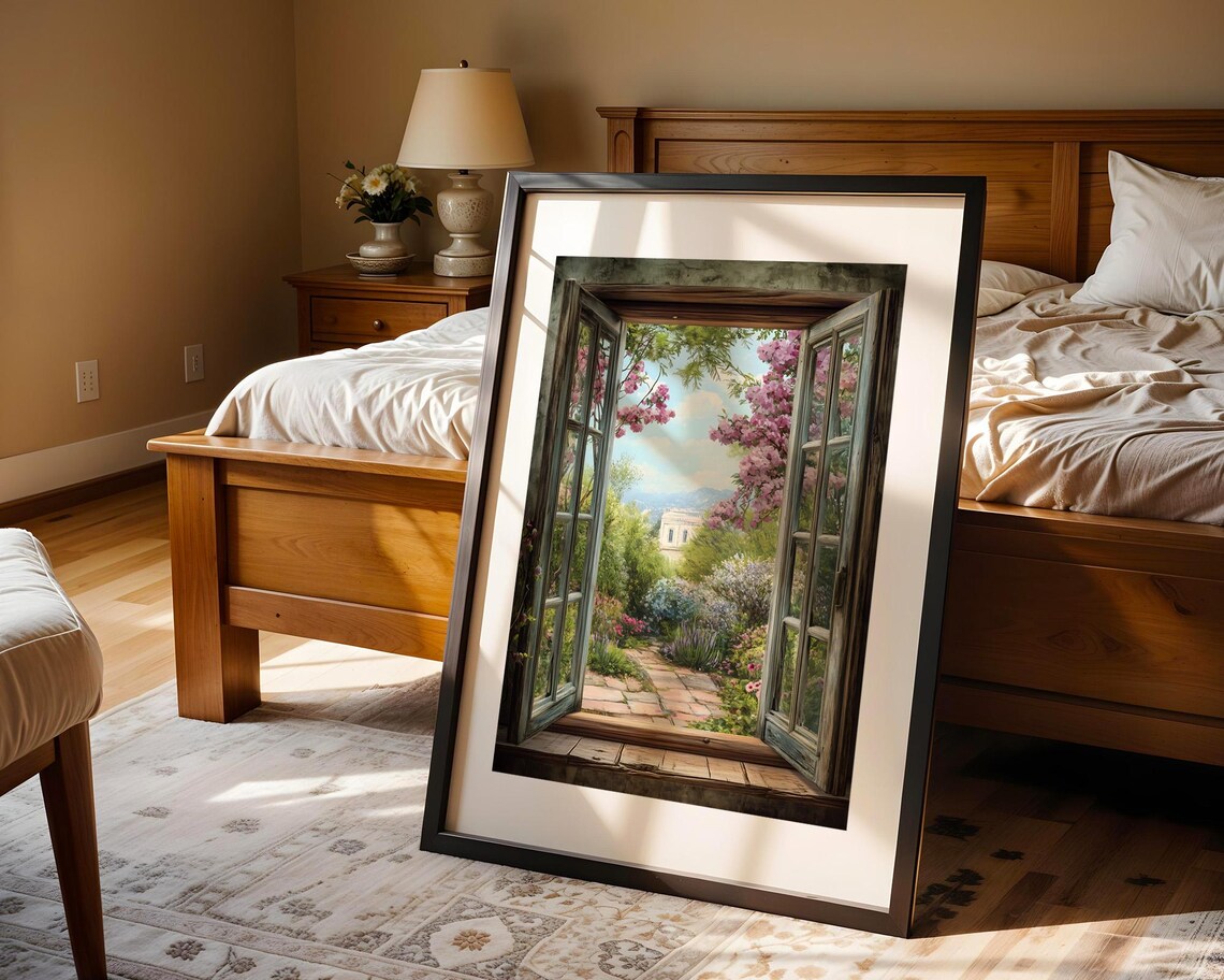 Romantic Open French Doors To Blooming Garden Path Landscape Poster - Image 5