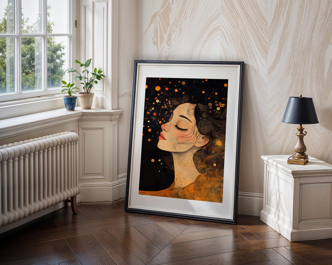 Golden Ember Woman Profile Black and Gold Modern Elegant Poster - Image 4