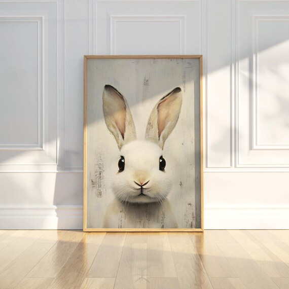 Adorable White Rabbit Portrait Painting Cute Bunny Art Poster