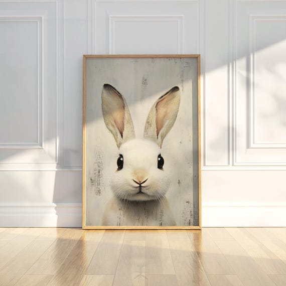 Vintage Easter Bunny Rabbit Nursery Oil Painting Floral Poster Wall Art Print Modern Home Room Decor Artwork Gift