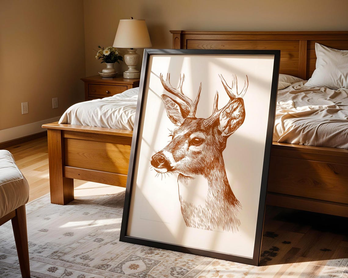 Deer Line Art Pencil Sketch Animal Illustration Drawing Trendy Poster Wall Print Modern Home Decor Gift - Image 5