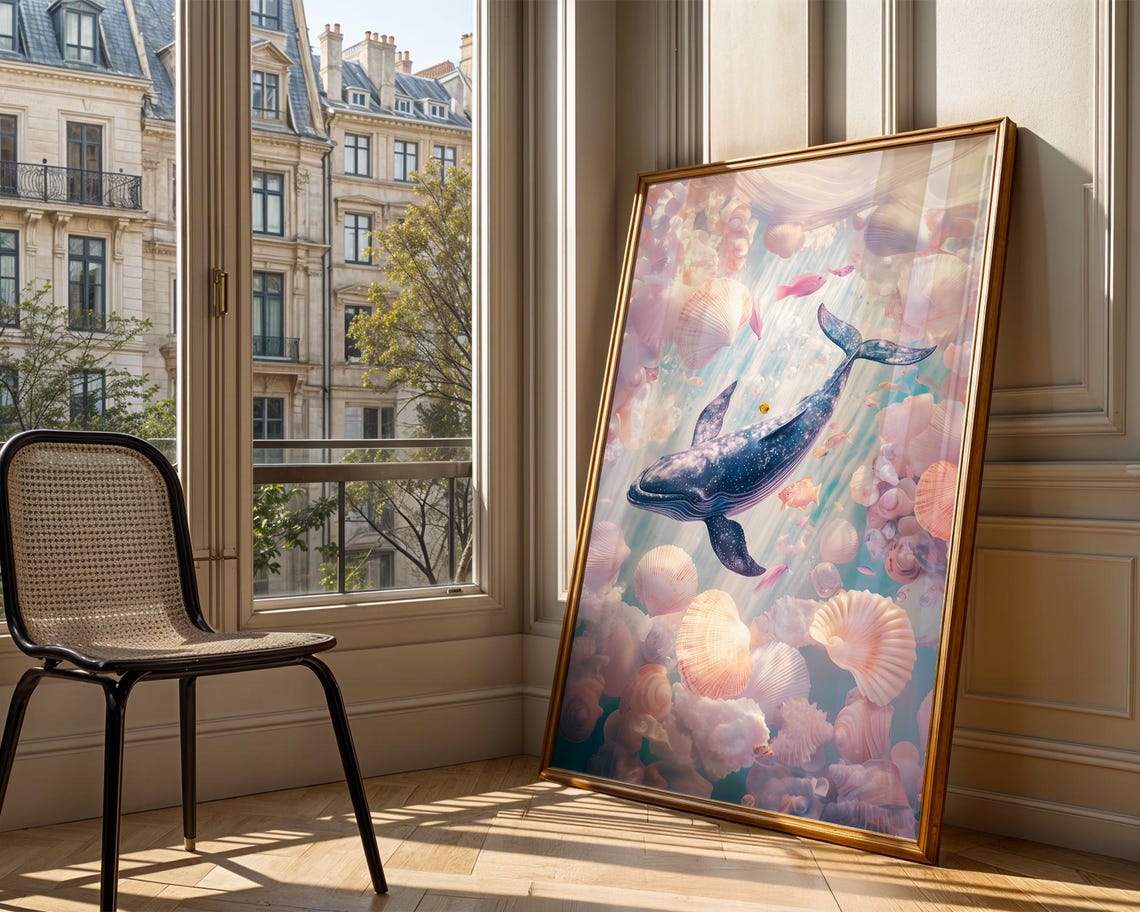 Whale Ocean Sea Shells Nursery Wall Art Decor Trendy Room Prints Print Poster Gift - Image 3
