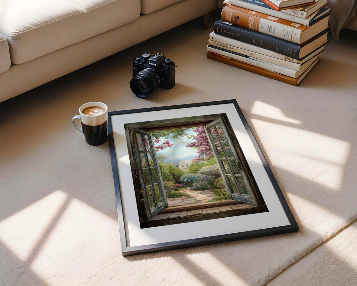 Romantic Open French Doors To Blooming Garden Path Landscape Poster - Image 6