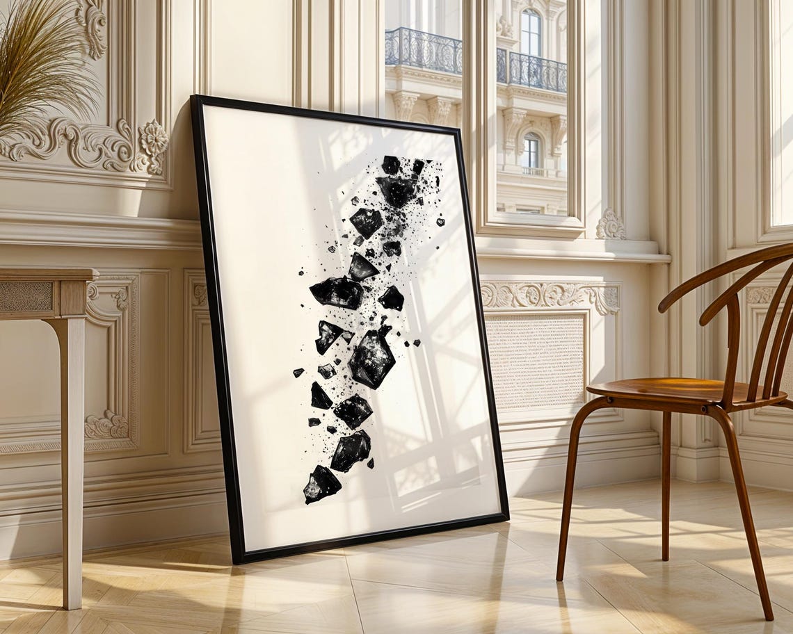 Striking Shattered Black Rock Fragments Abstract Ink Art Poster - Image 4