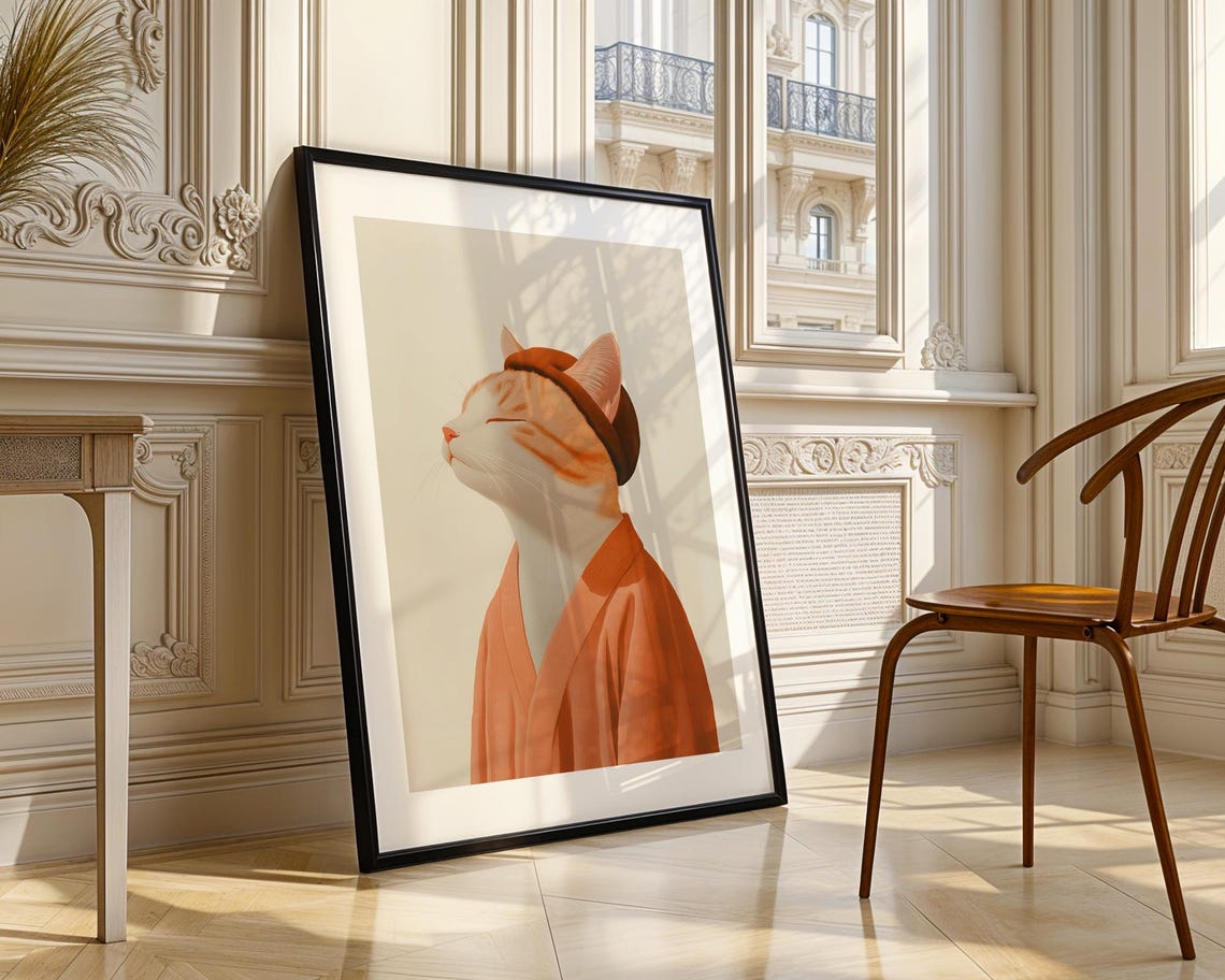 Ginger Cat In Orange Robe Whimsical Pet Portrait Artwork Poster - Image 3