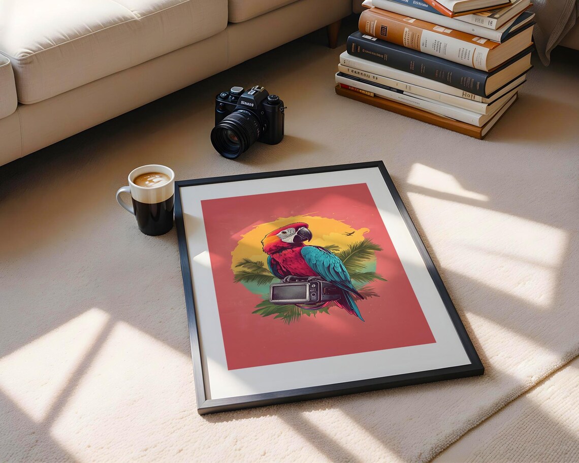 Scarlet Macaw Parrot With Boombox Tropical Sunset Pop Art Poster - Image 5